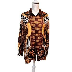 Express Compagnie Internationale Silk Animal Print Button Shirt Blouse Medium